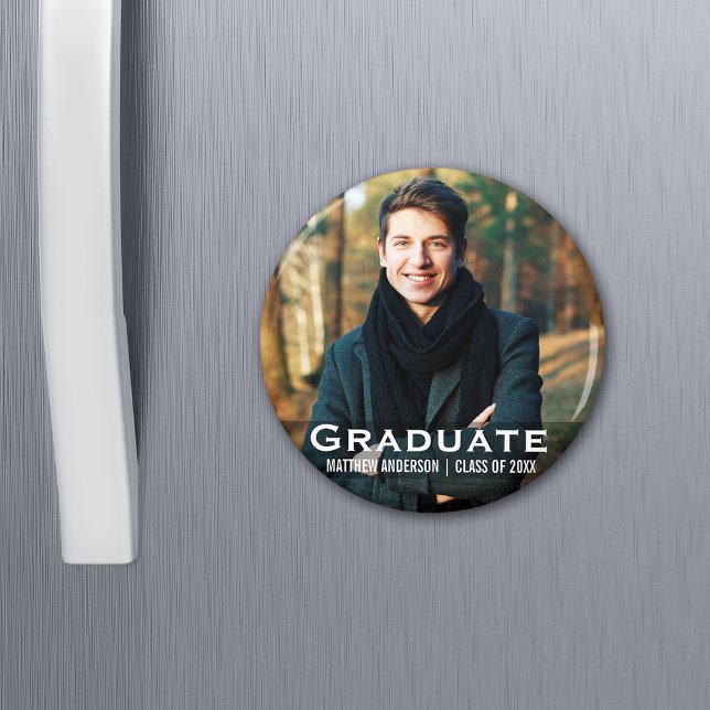 Graduation Modern Photo Magnet Round (Customize to change text size or text style.)