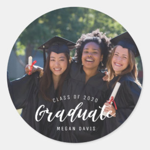 Graduation Modern Photo Name Classic Round Sticker