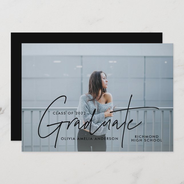 Graduation modern photo script typography elegant  invitation (Front/Back)