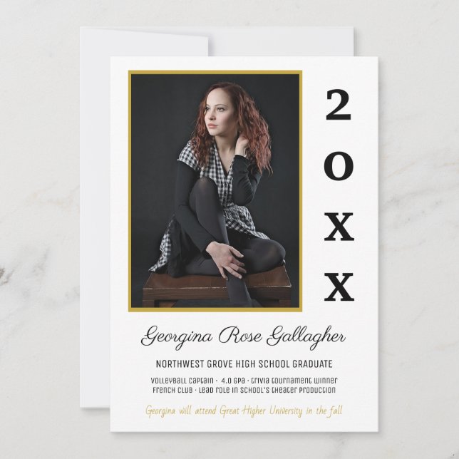 Graduation Modern Photo Simple Grad Golden Yellow Announcement (Front)