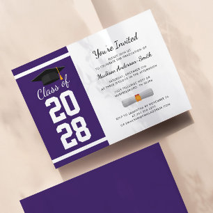 Graduation Modern Purple White Grad 2026 Party Invitation