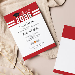 Graduation Modern Red White 2026 Party Invitation