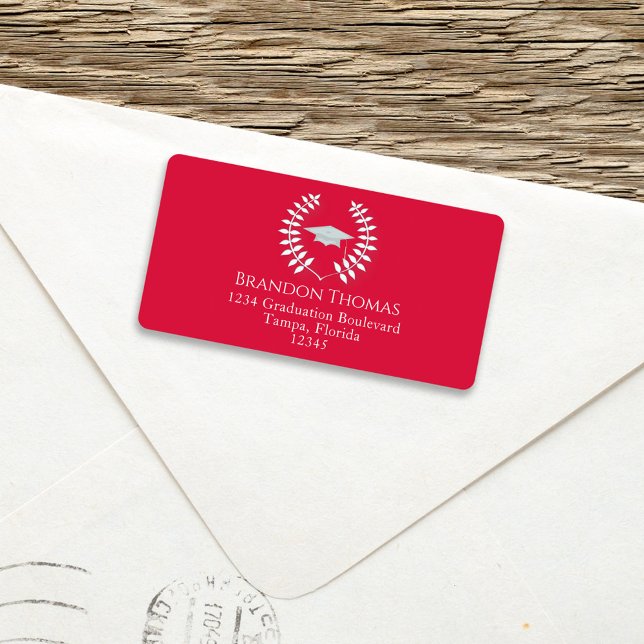 Graduation Modern Return Address Crimson Red Label (Creator Uploaded)