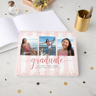 Graduation modern rose gold script photo collage guest book