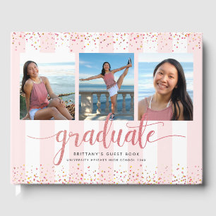 Graduation modern rose gold script photo collage guest book