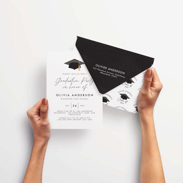 Graduation modern simple elegant black white party invitation (Creator Uploaded)