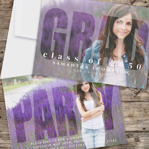 Graduation Modern Simple Grad Typography Two Photo Invitation