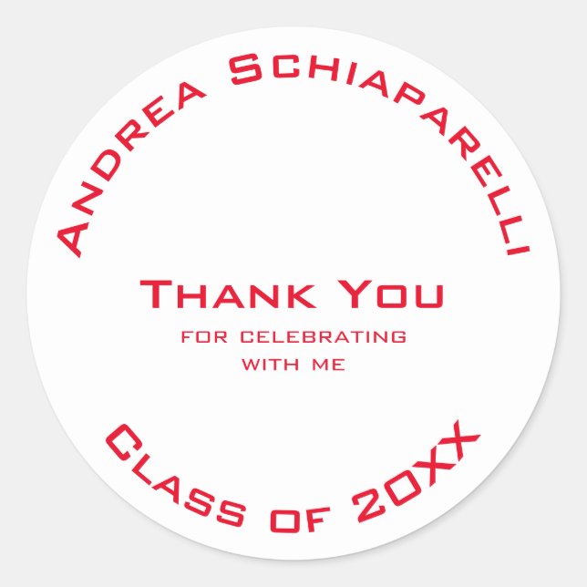 Graduation Modern Simple Red Custom Thank You Classic Round Sticker (Front)