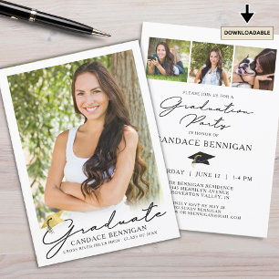 Graduation Modern Simple Script 4 Photo Invitation