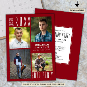 Graduation Modern Sleek CLASS OF 20XX Red Invitation