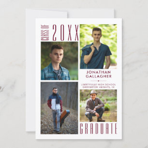 Graduation Modern Sleek Maroon Photo Collage Announcement