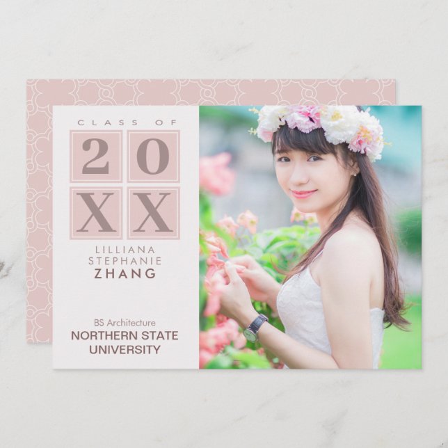 Graduation | Modern Squares Pink Blush Photo Invitation (Front/Back)
