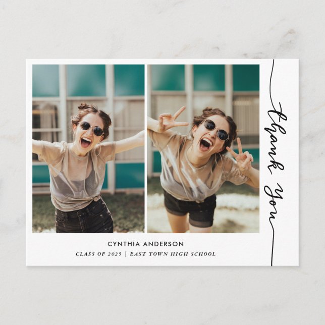 Graduation Modern Thank You Script Photo Collage Postcard (Front)