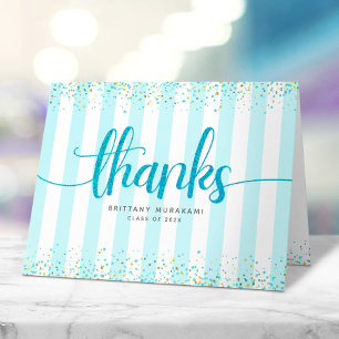 Graduation modern turquoise script calligraphy thank you card