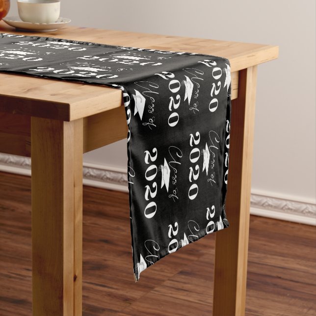 Graduation Modern Typography CLASS OF Black White Short Table Runner (In Situ)