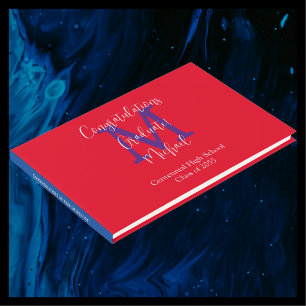 Graduation Monogram Scarlet Red White Blue Sign-In Guest Book