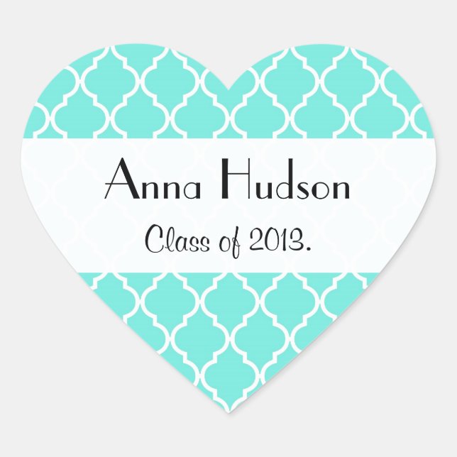Graduation - Moroccan Trellis, Latticework - Blue Heart Sticker (Front)