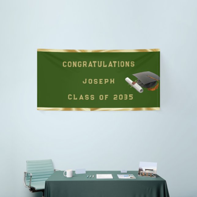 Graduation Mortar Board Green and Gold Banner (Tradeshow)