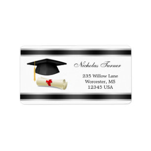 Graduation Mortar cap & diploma Label