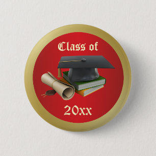 Graduation Mortar, diploma and books  Button
