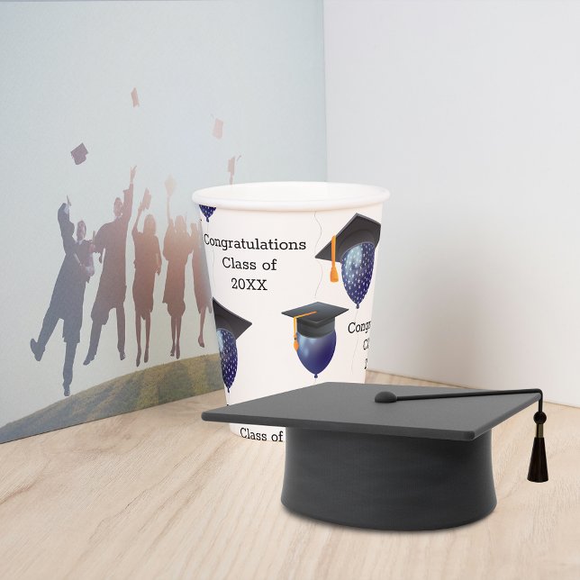Graduation Mortarboard and Balloons Paper Cups (Creator Uploaded)