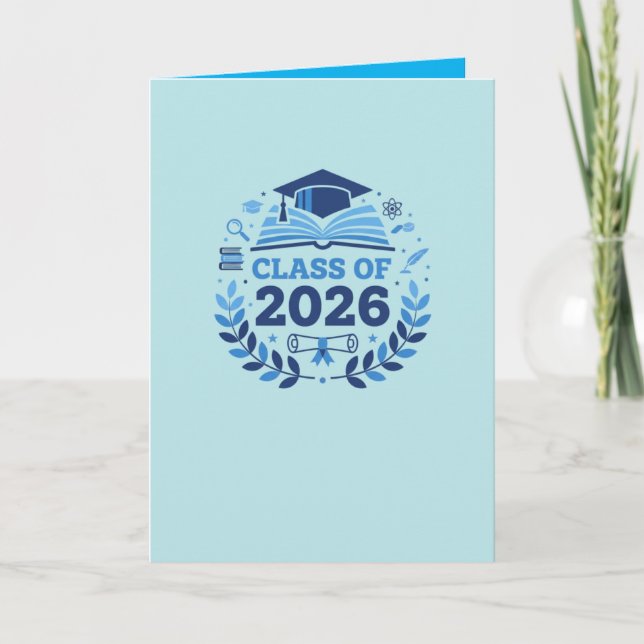 Graduation Motif Class of 2026 BlueTheme Blank Card (Front)