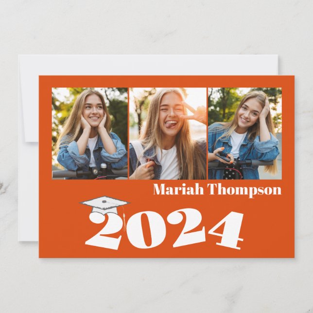 Graduation Multi Photo Orang Class 2023 QR Code Invitation (Front)