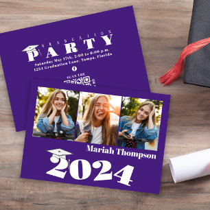 Graduation Multi Photo Purple Class 2023 QR Code Invitation