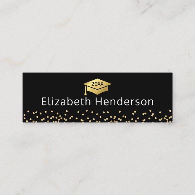 Graduation Name Card Black Gold Glitter (Front)