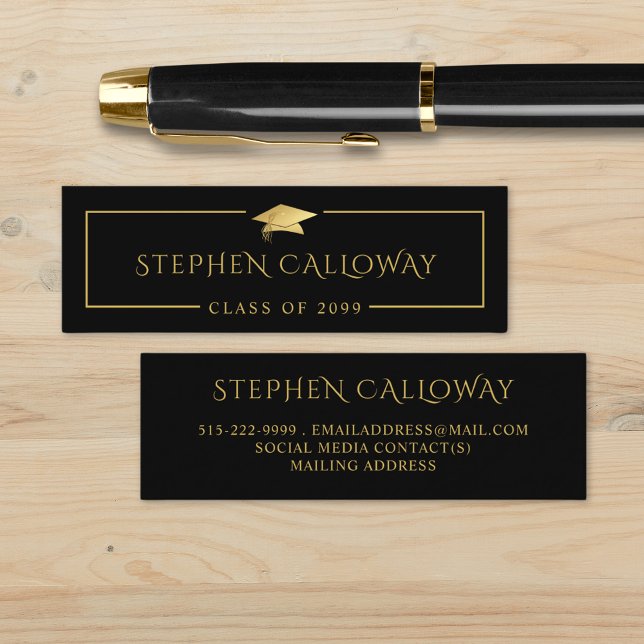 Graduation Name Card Elegant Black Gold Cap Insert (Creator Uploaded)