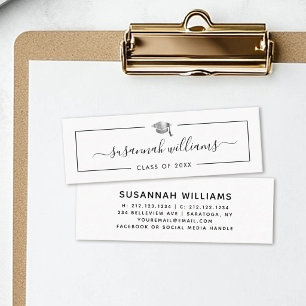 Graduation Name Card Modern Script Silver Cap