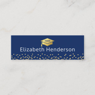 Graduation Name Card Navy Blue Gold Glitter