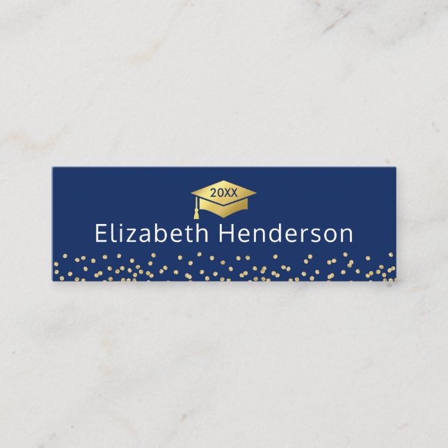 Graduation Name Card Navy Blue Gold Glitter (Front)