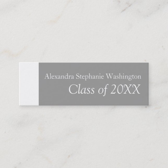 Graduation Name Card Set, White/Grey Keepsake (Front)