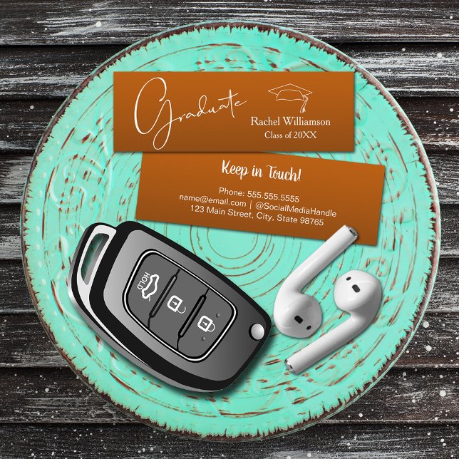 Graduation Name Class Details Burnt Orange Calling Card (Small burnt orange Graduation Calling Cards are 3" x 1", hand out to friends keep in touch)