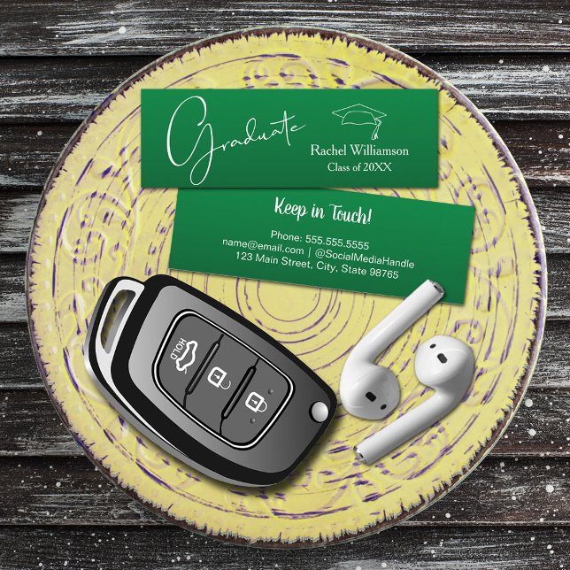 Graduation Name Class Details Green Calling Card (Small green Graduation Calling Cards are 3" x 1", hand out to friends keep in touch)