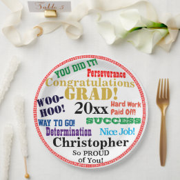 Graduation Name Congratulations   Paper Plate