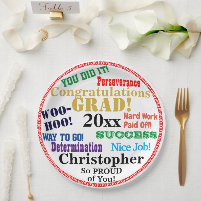Graduation Name Congratulations   Paper Plate (Wedding)
