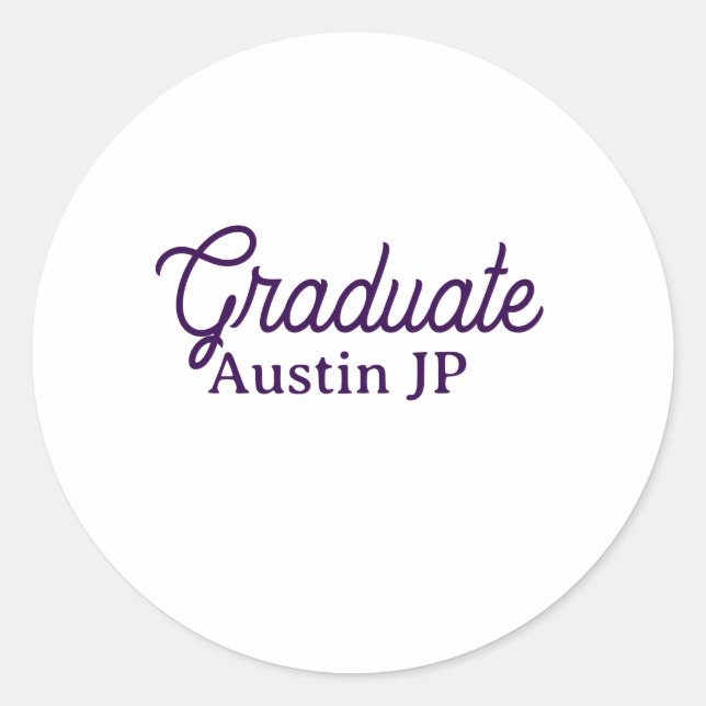 Graduation name purple simple minimal stylish call classic round sticker (Front)
