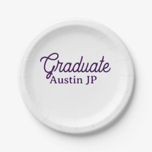 Graduation name purple simple minimal stylish call paper plate