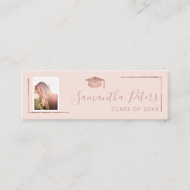 Graduation name rose gold elegant blush pink photo mini business card (Front)