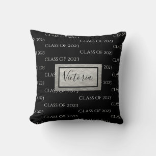 Graduation Name Year Class of Script Black White Cushion