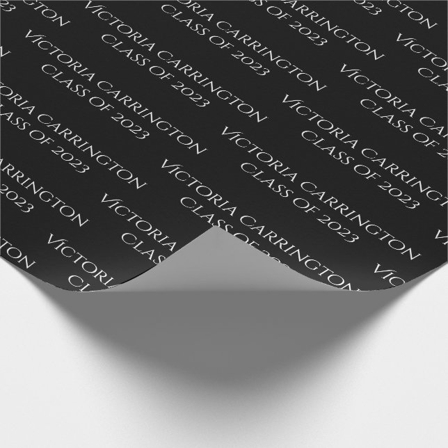 Graduation Name Year Class of Script Black White Wrapping Paper (Corner)