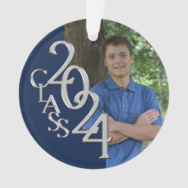 Graduation Navy Blue 2024 Photo Ornament (Front)