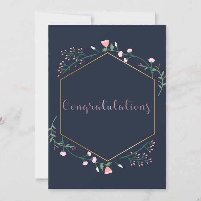 Graduation Navy Blue and Pink Floral Card (Front)