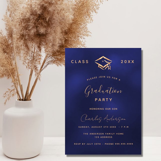 Graduation navy blue gold simple 2025 invitation (Creator Uploaded)