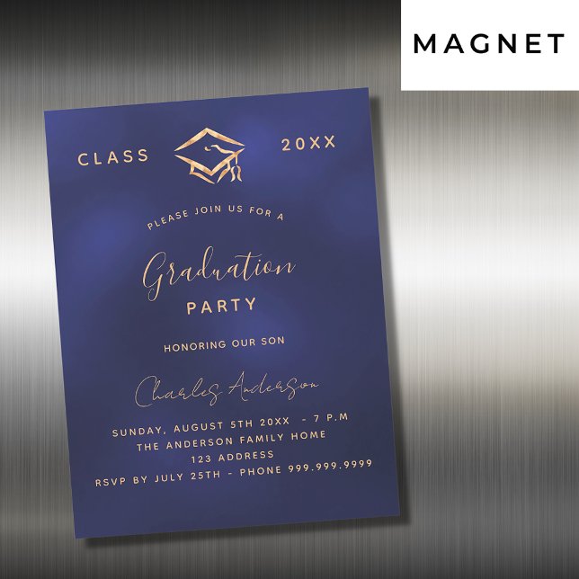 Graduation navy blue gold simple luxury 2023 magnetic invitation (Creator Uploaded)