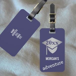 Graduation Navy Blue Silver Travel Adventure Luggage Tag
