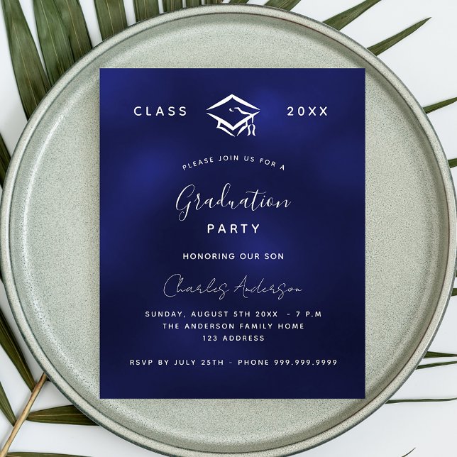 Graduation navy blue white 2024 budget invitation flyer (Creator Uploaded)