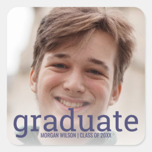 Graduation Navy Blue White Overlay Trendy Photo Square Sticker